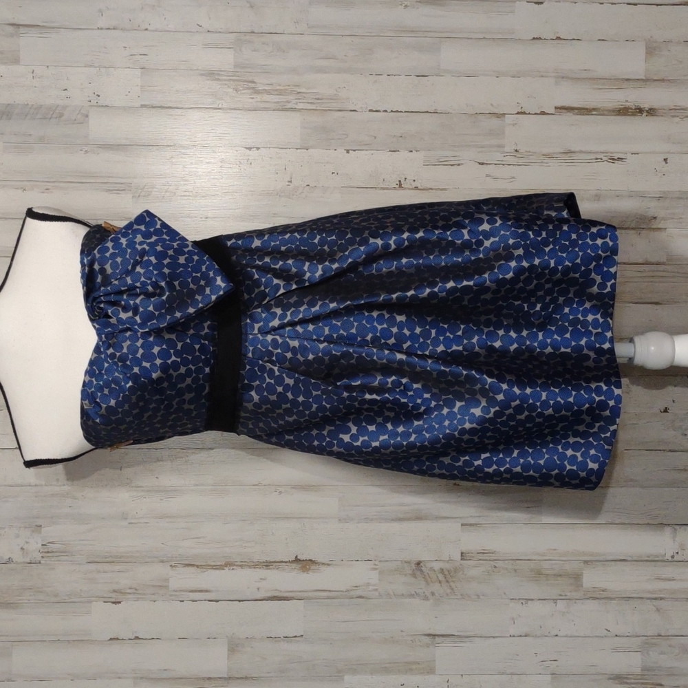 BCBGMaxAzria Blue & Silver Circles Strapless Dress